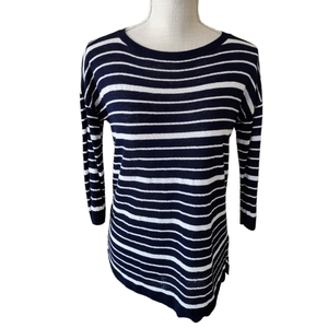 Talbots linen blend Navy Blue White Striped Long Sleeve Sweater‎ lightweight